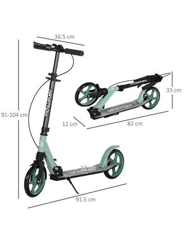 HOMCOM One-click Folding Kick Scooter for 14+ w/ Adjustable Handlebar, Push Scooter with Kickstand, Dual Brake System, Shock Abs