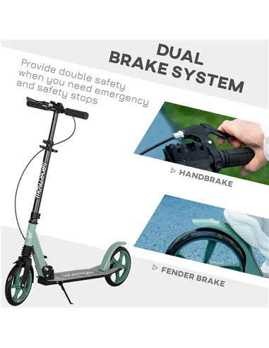 HOMCOM One-click Folding Kick Scooter for 14+ w/ Adjustable Handlebar, Push Scooter with Kickstand, Dual Brake System, Shock Abs