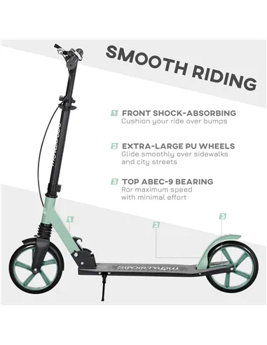 HOMCOM One-click Folding Kick Scooter for 14+ w/ Adjustable Handlebar, Push Scooter with Kickstand, Dual Brake System, Shock Abs