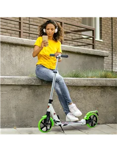 HOMCOM Folding Kick Scooter, Adjustable Ride On Scooter with 200mm Big Wheels and Double Shock Absorption, Urban Scooter for 14+ 2