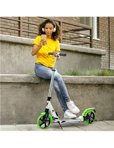 HOMCOM Folding Kick Scooter, Adjustable Ride On Scooter with 200mm Big Wheels and Double Shock Absorption, Urban Scooter for 14+