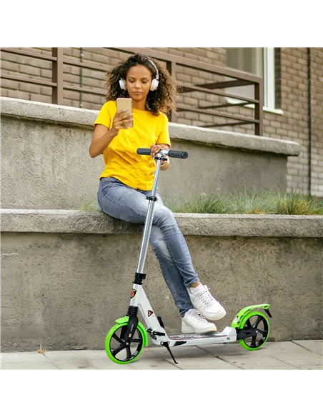 HOMCOM Folding Kick Scooter, Adjustable Ride On Scooter with 200mm Big Wheels and Double Shock Absorption, Urban Scooter for 14+