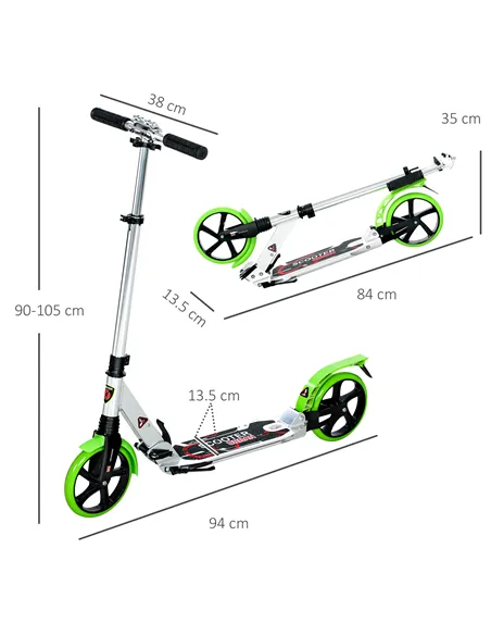 HOMCOM Folding Kick Scooter, Adjustable Ride On Scooter with 200mm Big Wheels and Double Shock Absorption, Urban Scooter for 14+