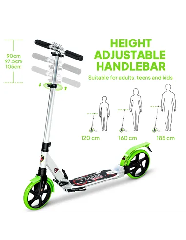 HOMCOM Folding Kick Scooter, Adjustable Ride On Scooter with 200mm Big Wheels and Double Shock Absorption, Urban Scooter for 14+