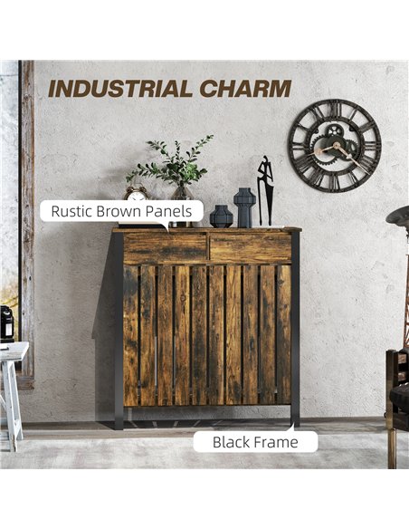 HOMCOM 93 x 88.5cm Rustic-Look Radiator Cover - Brown/Black
