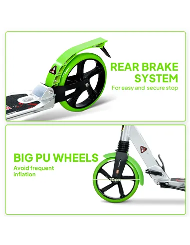 HOMCOM Folding Kick Scooter, Adjustable Ride On Scooter with 200mm Big Wheels and Double Shock Absorption, Urban Scooter for 14+