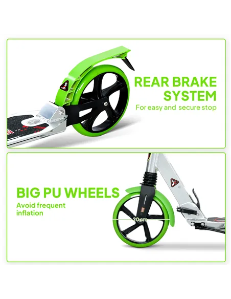 HOMCOM Folding Kick Scooter, Adjustable Ride On Scooter with 200mm Big Wheels and Double Shock Absorption, Urban Scooter for 14+