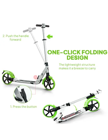 HOMCOM Folding Kick Scooter, Adjustable Ride On Scooter with 200mm Big Wheels and Double Shock Absorption, Urban Scooter for 14+