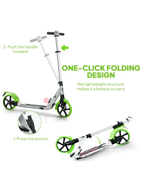 HOMCOM Folding Kick Scooter, Adjustable Ride On Scooter with 200mm Big Wheels and Double Shock Absorption, Urban Scooter for 14+