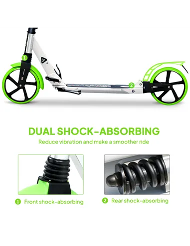 HOMCOM Folding Kick Scooter, Adjustable Ride On Scooter with 200mm Big Wheels and Double Shock Absorption, Urban Scooter for 14+