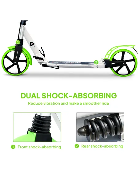 HOMCOM Folding Kick Scooter, Adjustable Ride On Scooter with 200mm Big Wheels and Double Shock Absorption, Urban Scooter for 14+
