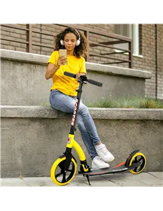 HOMCOM Foldable Kick Scooter with Double Shock Absorption and Big Wheels, Height Adjustable Aluminium Frame Big Wheel Scooter fo 2