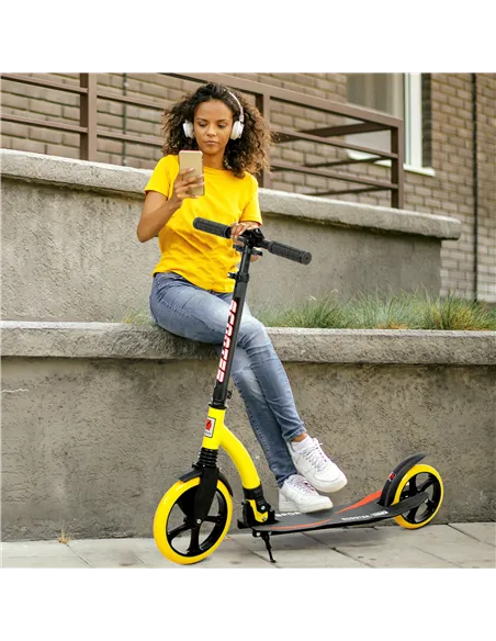 HOMCOM Foldable Kick Scooter with Double Shock Absorption and Big Wheels, Height Adjustable Aluminium Frame Big Wheel Scooter fo
