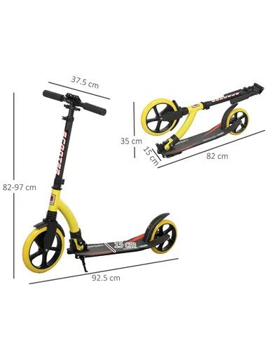 HOMCOM Foldable Kick Scooter with Double Shock Absorption and Big Wheels, Height Adjustable Aluminium Frame Big Wheel Scooter fo