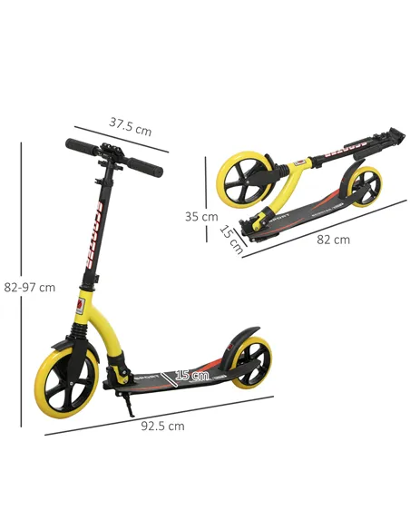 HOMCOM Foldable Kick Scooter with Double Shock Absorption and Big Wheels, Height Adjustable Aluminium Frame Big Wheel Scooter fo