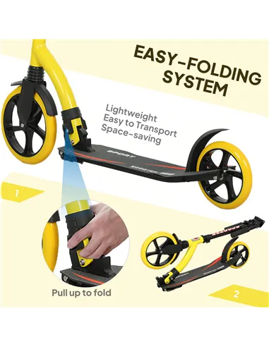 HOMCOM Foldable Kick Scooter with Double Shock Absorption and Big Wheels, Height Adjustable Aluminium Frame Big Wheel Scooter fo