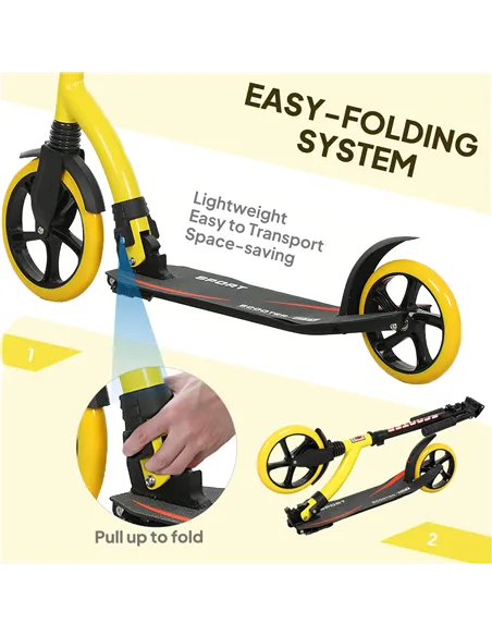 HOMCOM Foldable Kick Scooter with Double Shock Absorption and Big Wheels, Height Adjustable Aluminium Frame Big Wheel Scooter fo