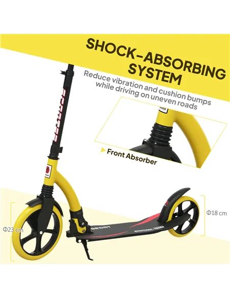 HOMCOM Foldable Kick Scooter with Double Shock Absorption and Big Wheels, Height Adjustable Aluminium Frame Big Wheel Scooter fo