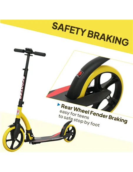 HOMCOM Foldable Kick Scooter with Double Shock Absorption and Big Wheels, Height Adjustable Aluminium Frame Big Wheel Scooter fo