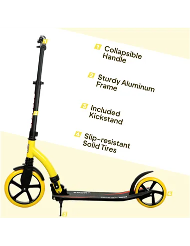HOMCOM Foldable Kick Scooter with Double Shock Absorption and Big Wheels, Height Adjustable Aluminium Frame Big Wheel Scooter fo
