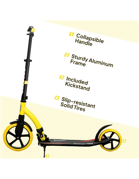 HOMCOM Foldable Kick Scooter with Double Shock Absorption and Big Wheels, Height Adjustable Aluminium Frame Big Wheel Scooter fo
