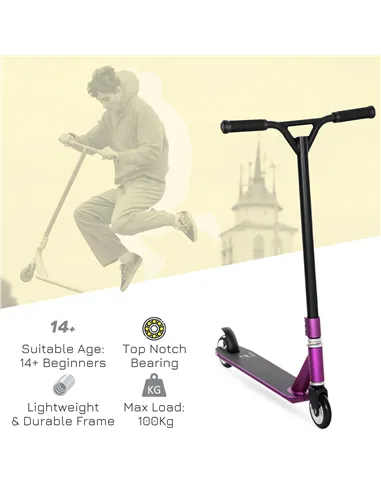 HOMCOM Stunt Scooter, 360° Entry Level Tricks Scooter w/ Lightweight Aluminium Deck and ABEC 7 Bearing, For Age 14+ Beginners, P