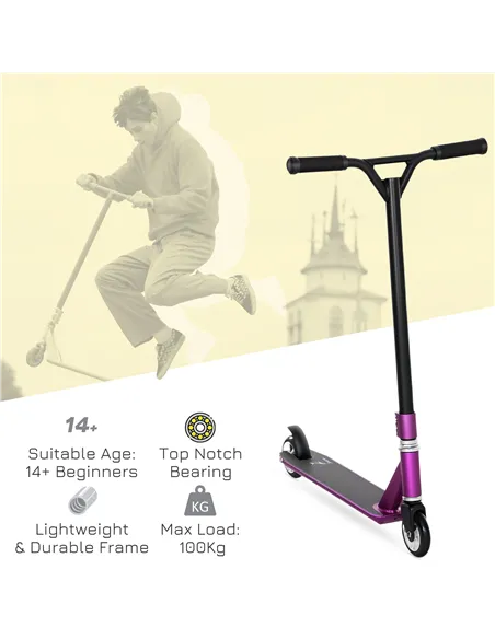 HOMCOM Stunt Scooter, 360° Entry Level Tricks Scooter w/ Lightweight Aluminium Deck and ABEC 7 Bearing, For Age 14+ Beginners, P