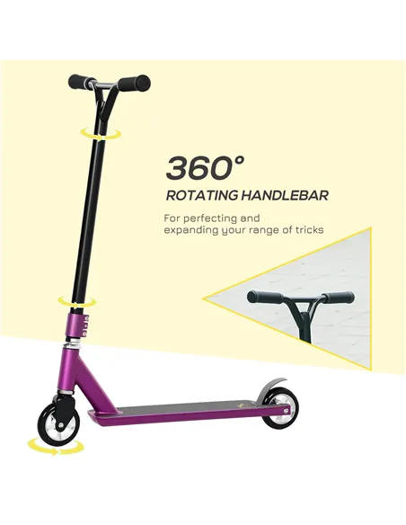 HOMCOM Stunt Scooter, 360° Entry Level Tricks Scooter w/ Lightweight Aluminium Deck and ABEC 7 Bearing, For Age 14+ Beginners, P