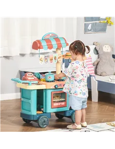 HOMCOM 50 Pcs Kids Kitchen Play set Fast Food Trolley Cart Pretend Playset Toys with Play Food Cashier Register Accessories Gift 2