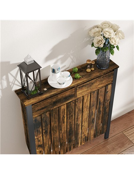 HOMCOM 93 x 88.5cm Rustic-Look Radiator Cover - Brown/Black