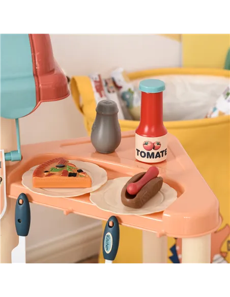HOMCOM 50 Pcs Kids Kitchen Play set Fast Food Trolley Cart Pretend Playset Toys with Play Food Cashier Register Accessories Gift