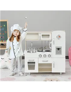 HOMCOM Kids Wooden Pretend Play Toy Kitchen Cooking Set Role Play Phone for Boys Girls White 2
