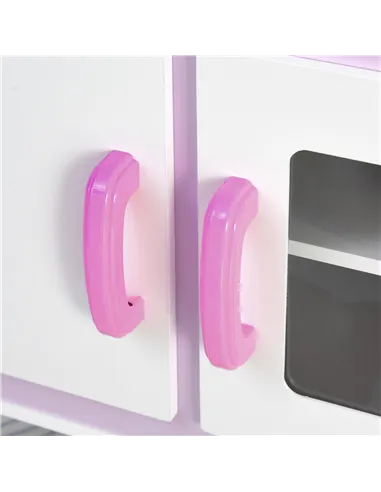 HOMCOM Kids Pretend Kitchen Playset w/ Cooking Toy Accessories - Pink