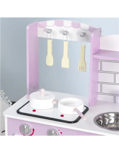 HOMCOM Kids Pretend Kitchen Playset w/ Cooking Toy Accessories - Pink