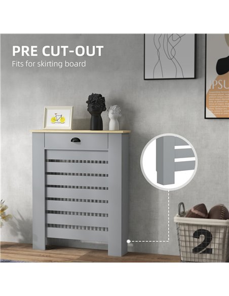 HOMCOM 95.5H x 78Wcm Radiator Cover, with Drawer - Grey