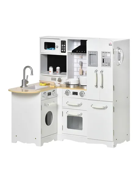 HOMCOM Kids Kitchen Playset, Large Pretend Role Play Kitchen, White