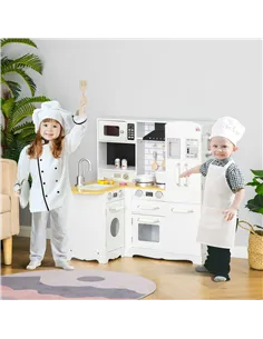 HOMCOM Kids Kitchen Playset, Large Pretend Role Play Kitchen, White 2
