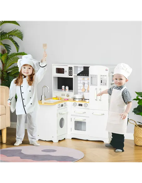 HOMCOM Kids Kitchen Playset, Large Pretend Role Play Kitchen, White