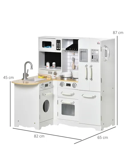 HOMCOM Kids Kitchen Playset, Large Pretend Role Play Kitchen, White