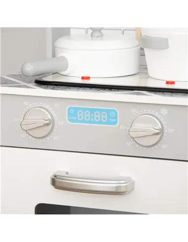 HOMCOM Kids Wooden Toy Kitchen Pretend Play Cooking Playset w/ Sound & Light Effect, Battery Operated Cooktop, Ice Machine, Marb