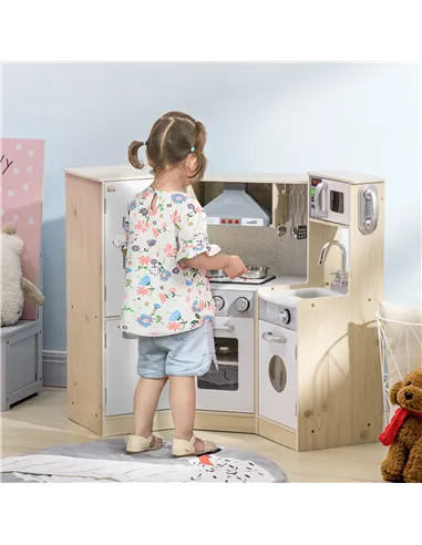 HOMCOM Kids Kitchen Playset, with Accessories, Storage Space