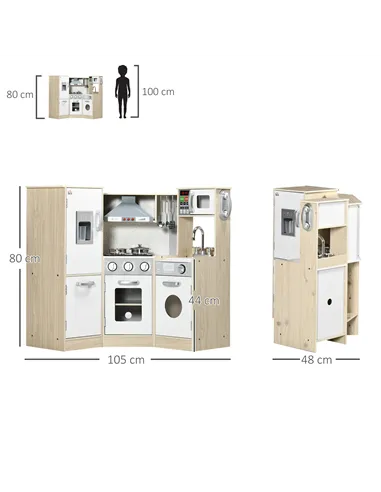 HOMCOM Kids Kitchen Playset, with Accessories, Storage Space