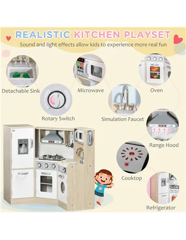 HOMCOM Kids Kitchen Playset, with Accessories, Storage Space