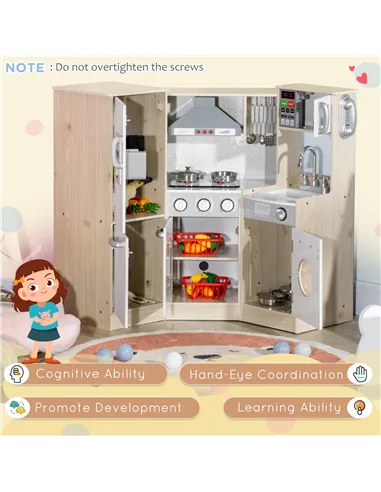 HOMCOM Kids Kitchen Playset, with Accessories, Storage Space