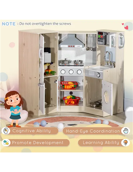 HOMCOM Kids Kitchen Playset, with Accessories, Storage Space
