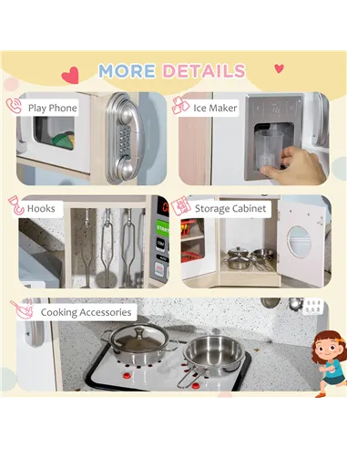 HOMCOM Kids Kitchen Playset, with Accessories, Storage Space