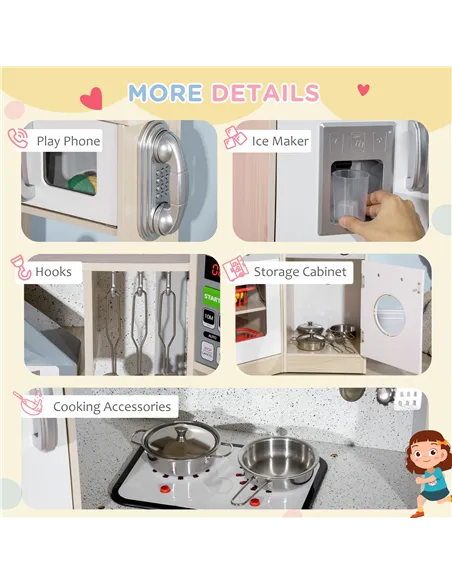 HOMCOM Kids Kitchen Playset, with Accessories, Storage Space