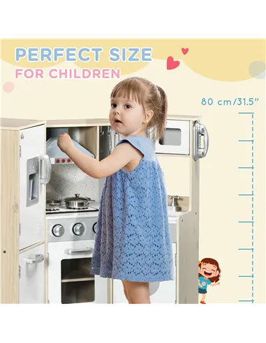 HOMCOM Kids Kitchen Playset, with Accessories, Storage Space