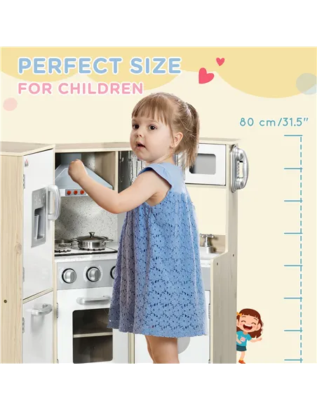 HOMCOM Kids Kitchen Playset, with Accessories, Storage Space