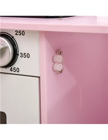 HOMCOM Kids Kitchen Playset, with Lights, Sounds, Microwave, Sink and Storage - Pink